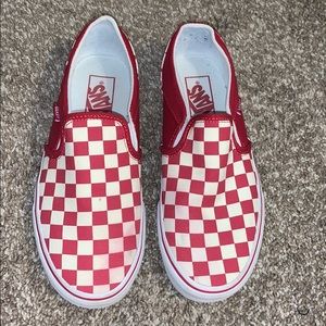 red checkerboard vans slip ons